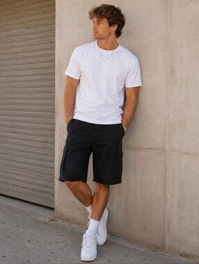 Superdry Men’s Black Cargo Shorts with Utility Pockets